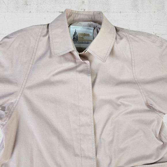 70s Vintage Pink Utility USA Union Made Button London Fog Trench Coat Size 12P - Picture 3 of 11